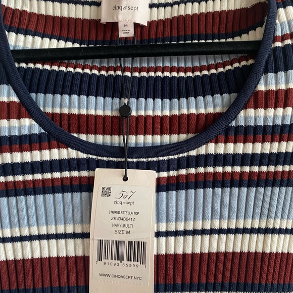 Cinq A Sept Striped Estella Top In Re - Picture 5 of 5